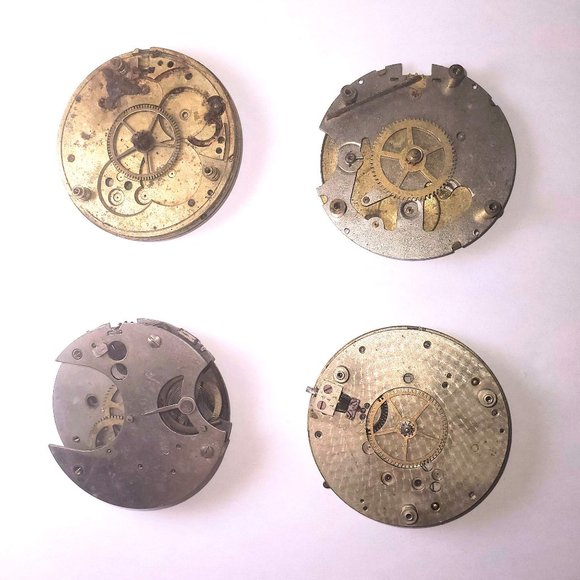 4 Vintage Pocket Watch Faces/Dials Porcelain Brass Movement Part Gears Steampunk - Picture 2 of 10